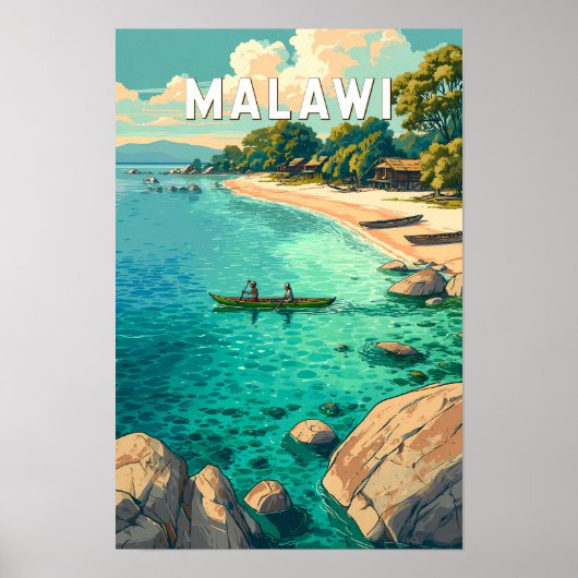 マラウイ イラスト 旅行 アート ヴィンテージ ポスター (正面)