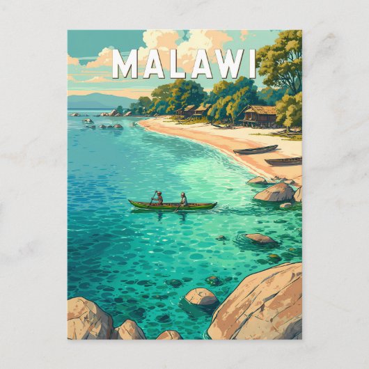 マラウイ イラスト 旅行 アート ヴィンテージ ポストカード (正面)