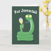 マラカのユーモアおもしろいを持つ緑のヘビ カード (黄色い花)