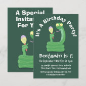 マラカを持つ面白い緑の蛇の漫画 招待状 (正面/裏面)