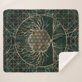 マラカイトおよび金ゴールド生命の樹の生命の花 シェルパブランケット (正面(横))