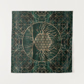 マラカイトおよび金ゴールド生命の樹の生命の花 タペストリー (正面(横))