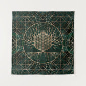 マラカイトおよび金ゴールド生命の樹の生命の花 タペストリー (正面)