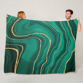 マラカイトグリーン金ゴールド大理石 フリースブランケット