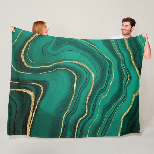 マラカイトグリーン金ゴールド大理石 フリースブランケット (インサイチュ)