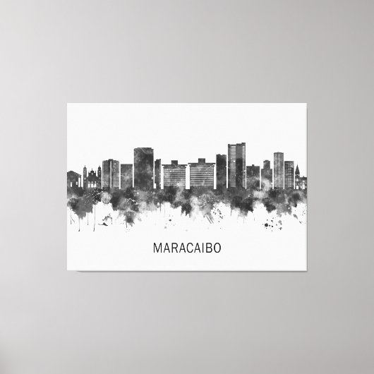 マラカイボVenezuela Skyline BW キャンバスプリント (正面)