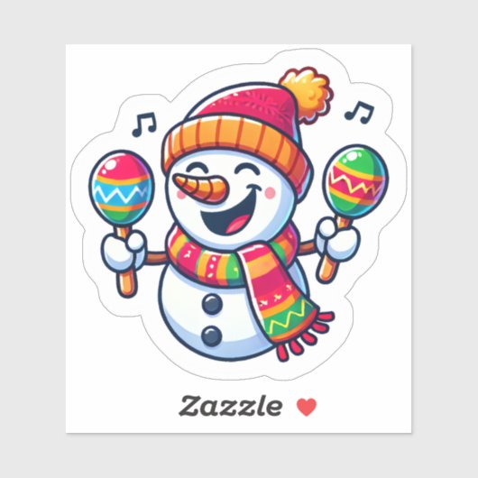 マラカスでクリスマスを祝う雪だるま シール (シート)