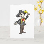 マラカスで音楽を奏でる骸骨 カード (黄色い花)