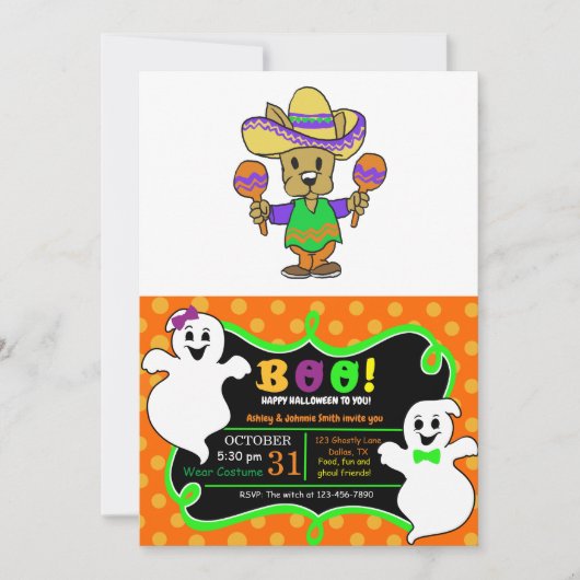 マラカス付きのかわいいメキシコ犬|背景色を選択 招待状 (正面)