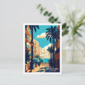 マラガスペインヴィンテージ旅行イラストレーション ポストカード (スタンド正面)