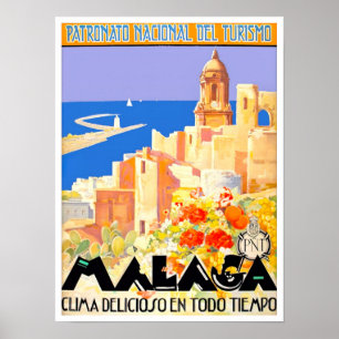 マラガスペインヴィンテージ旅行 ポスター