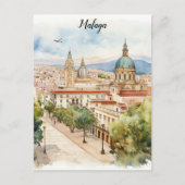 マラガスペイン建築水彩画 ポストカード (正面)