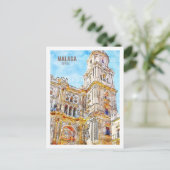 マラガスペイン有名な旅行水の色のスケッチ ポストカード (スタンド正面)