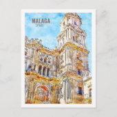 マラガスペイン有名な旅行水の色のスケッチ ポストカード (正面)