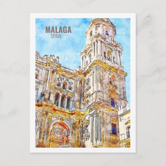マラガスペイン有名な旅行水の色のスケッチ ポストカード (正面)