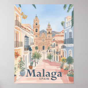 マラガスペイン水絵を描色の旅行 ポスター