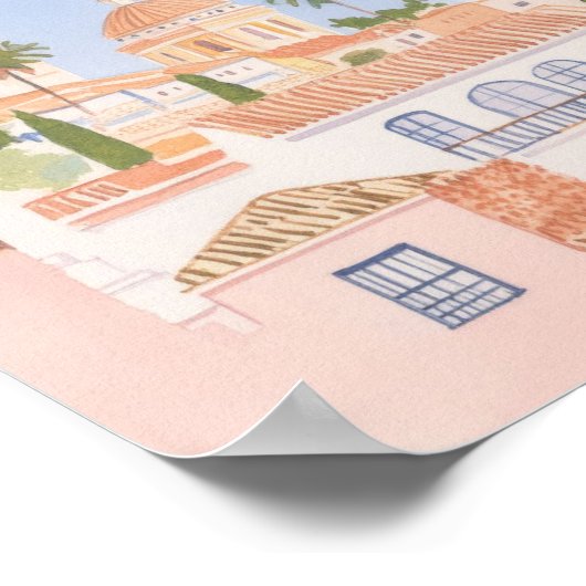 マラガスペイン絵を描グアッシュイラストレーション旅行 ポスター (角)