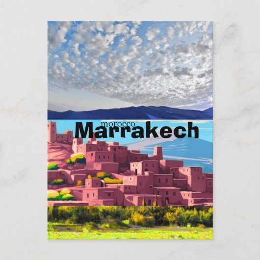 マラケシュ旅行絵葉書アート、モロッコ旅行ポストカード ポストカード (正面)