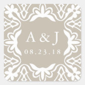 マラケシュ結婚のモノグラムのシール |リネン・グリーン スクエアシール (正面)