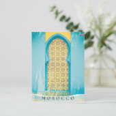 マラケシュ葉書の美しい青いモロッコドア ポストカード (スタンド正面)