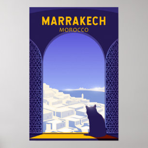 マラケシュ モロッコ 猫 レトロ ポスター