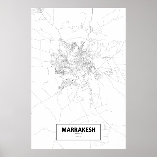 マラケシュ、モロッコ (白地に黒) ポスター (正面)