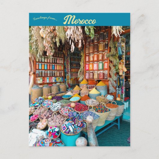 マラケチモロッコの市場 ポストカード (正面)