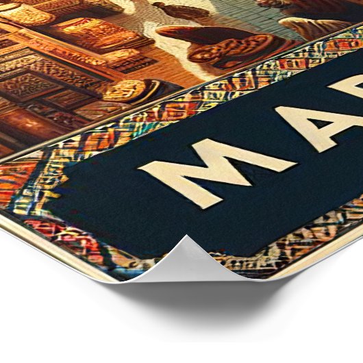 マラケチモロッコヴィンテージ市場旅行ポスター ポスター (角)