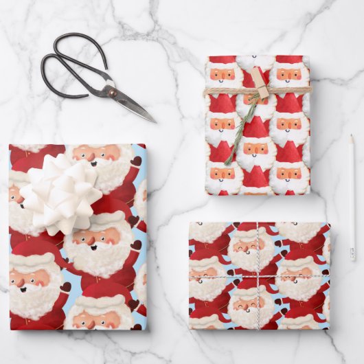 マラソンサンタおもしろいスアクティブはっきりしたスポーツクリスマス ラッピングペーパーシート (正面)