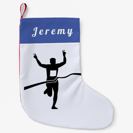 マラソンランナートラックフィールドクロスカントリー彼の名前 スモールクリスマスストッキング (正面)