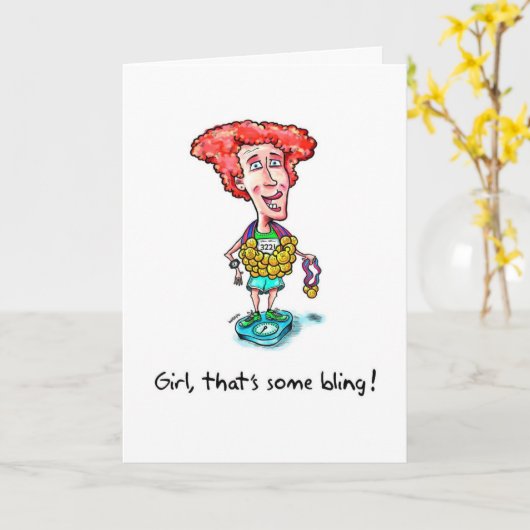 マラソン選手のお祝いカードきらきら光る- カード (黄色い花)