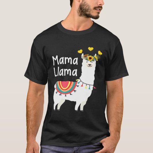 マラマひまわり可愛いラマおもしろいマママママママママママママママママザーズ Tシャツ (正面)