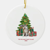 マラミュート犬の家族クリスマス セラミックオーナメント (正面)