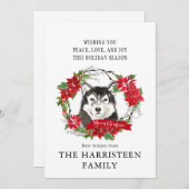 マラムートウォーターカラーアラスカンポインセチアのクリスマス シーズンカード (正面/裏面)