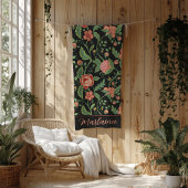 マラリーナブラックアールヌーボーフローラつる植物 フリースブランケット