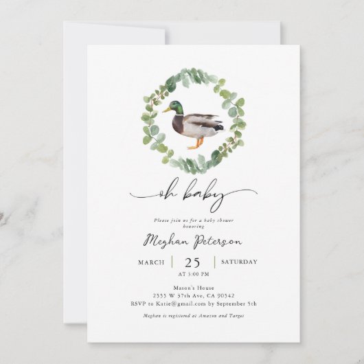 マラルド男女兼用アヒル赤ちゃんシャワー 招待状 (正面)