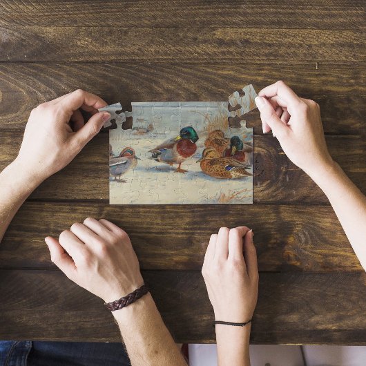 マラードとティール(緑がかった色)の雪の中で、鳥 ジグソーパズル