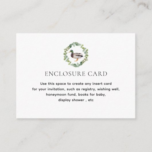 マラードアヒルテーマベビーシャワーカスタム エンクロージャーカード (正面)