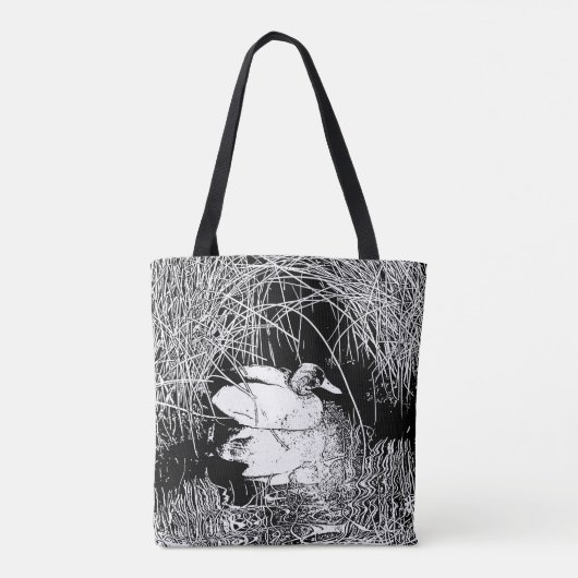 マラードアヒル写真白黒レイクバード トートバッグ (裏面)
