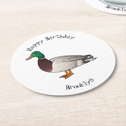マラードアヒル漫画イラストレーション ラウンドペーパーコースター (アングル)