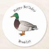 マラードアヒル漫画イラストレーション ラウンドペーパーコースター (正面)