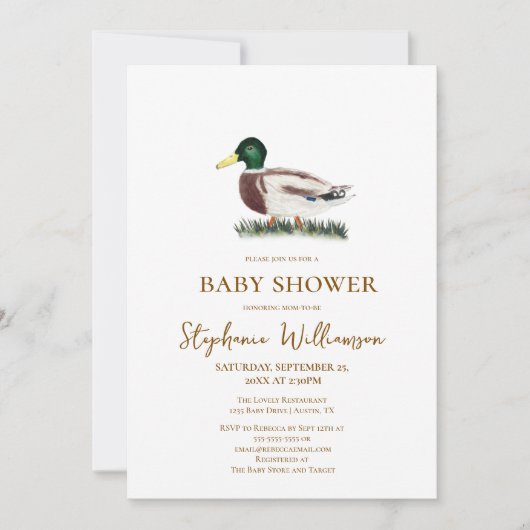 マラードアヒル赤ちゃんシャワー 招待状 (正面)