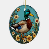 マラードアヒル鮮やかが花に囲まれたSc セラミックオーナメント (右)