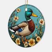 マラードアヒル鮮やかが花に囲まれたSc セラミックオーナメント (左)