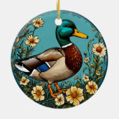 マラードアヒル鮮やかが花に囲まれたSc セラミックオーナメント (裏面)
