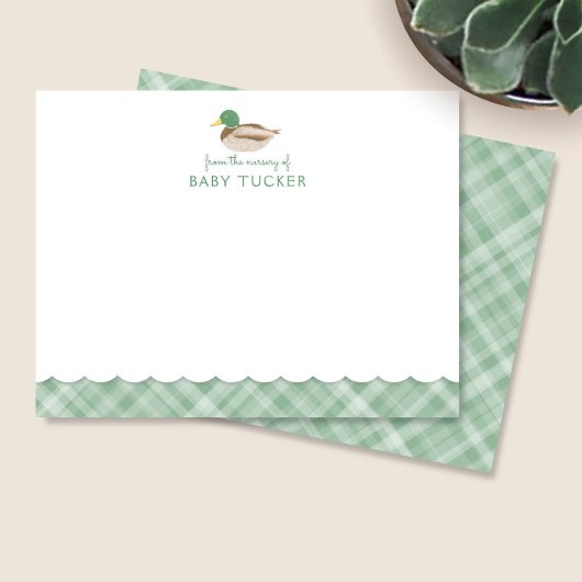 マラードダックグリーン名門私立校風のプレイド男の赤ちゃんノートカード ノートカード