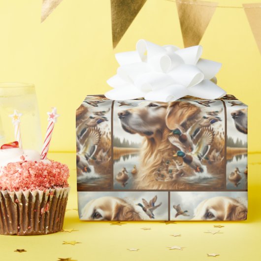 マラードダックス付きゴールデンレトリバー ラッピングペーパー (誕生日パーティー)