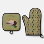 マラードダックリアリスティックイラストレーション パーソナライズされた 鍋つかみ&鍋敷きセット (正面)