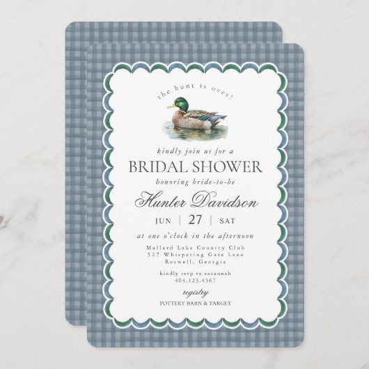 マラードダック狩りブルーギンガムブライダルシャワー 招待状 (正面/裏面)