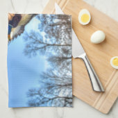 マラード飛んでいるダック・ドレイク野生生物写真 キッチンタオル (四つ折り)